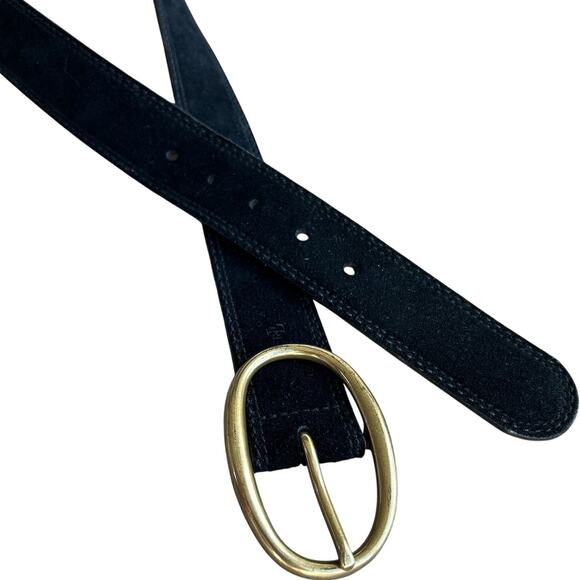 Lauren Ralph Lauren Black Suede Leather Belt Solid Brass Oval Buckle Size Medium main image 4